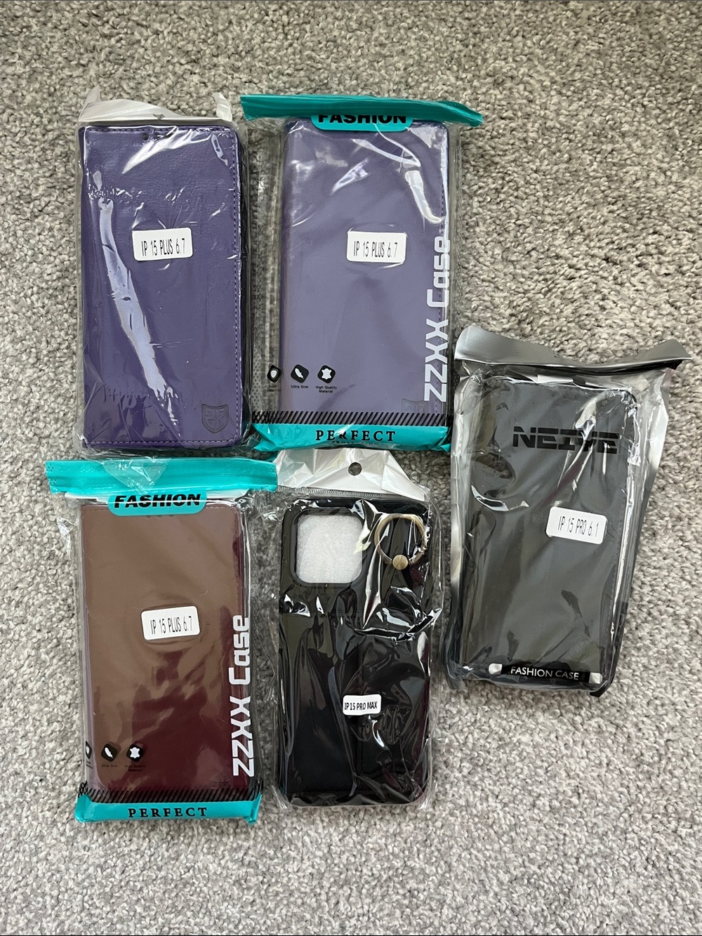 NWT IPhone 15 Pro, 15 Plus, 15 Pro Max Case Pack Set of 5 - Black, Purple, Brown